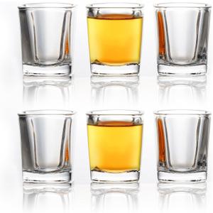 Square Shot Glasses Heavy Base 2oz (Set of 6) Modern Shot Glas Mini Snifters Glasses - Perfect for Parties, Bars, Events, Home Bar