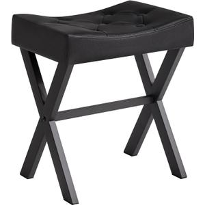 IBUYKE U-Shaped PU Vanity Stool, Square Makeup Chair with X-Leg, Ottoman Seat Footrest Stool, Multi-Use as Small Side Table, for Bedroom, Living Room, Black WBD019B