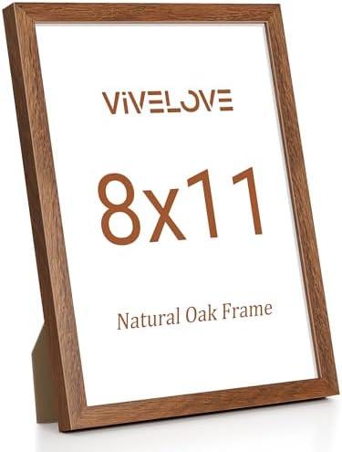 Vivelove 8x11 Picture Frame, High-End Natural Oak 8 x 11 Wooden Frame with Tempered Glass, 8x11 Wood Photo Frame for Wall or Tabletop, Wall Hook Included for Art Photo and Prints, Walnut