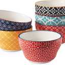 DOWAN Small Dessert Bowls Set of 6, 8oz Ceramic Bouillon Cups for Soup Dipping Sauce Coffee Cupping, Microwave Dishwasher Safe, Vibrant Patterned Porcelain Bowls for Kitchen Decor & Housewarming Gift (Multicolor)