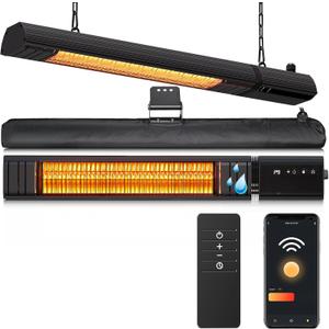 Ceiling Electric Outdoor Heater Wifi Control Wall-Mounted Hanging Patio 1500W Infrared 9 Heat Levels, 24H Timers, Carbon Fiber Tube Heating Wall Heater for Gazebo, Balcony (Clear Quartz Glass)