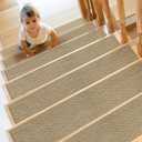 Stair Treads Non Slip for Wooden Steps Indoor 15 Pack 8" X 30" Carpet Stairs Runner for Wood Stairs, Stair Tread Rugs with Reusable Adhesive for Dogs Kids and Elders, Machine Washable, Beige