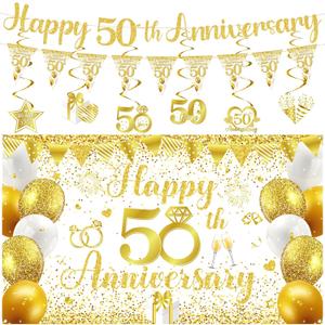50th Wedding Anniversary Decoration White Gold Happy 50th Anniversary Banner Hanging Swirls for 50 Years Golden Wedding Party Decorations Supplies 50th Wedding Anniversary Decoration White Gold Happy 50th Anniversary Banner Hanging Swirls for 50 Years Golden Wedding Party Decorations Supplies