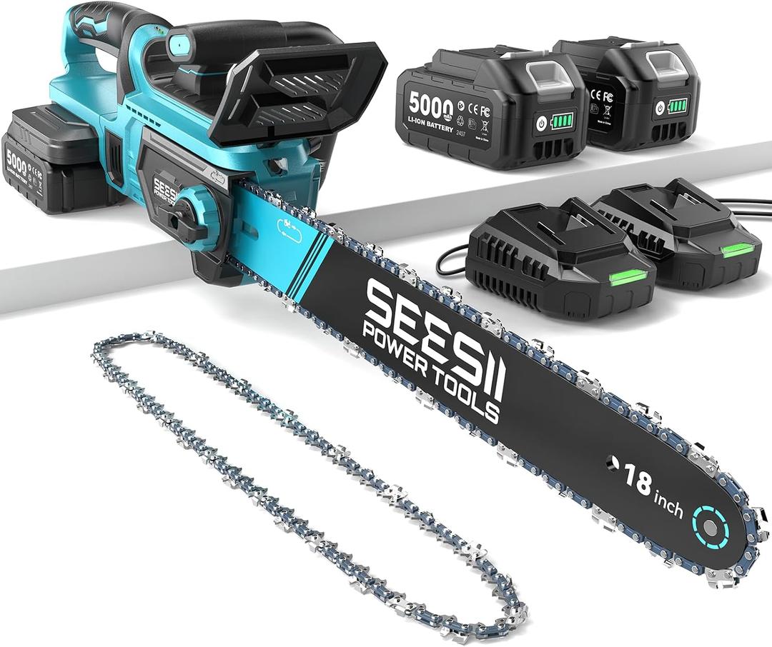 SEESII 40V Electric Chainsaw Cordless 18-Inch with 2 x 5.0Ah Batteries