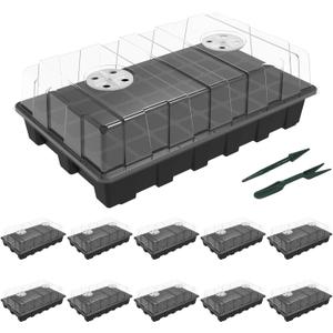 Gardzen 10-Set Garden Propagator Set, Seed Tray Kits with 400-Cell, Seed Starter Tray with Dome and Base 15" x 9" (40-Cell Per Tray)