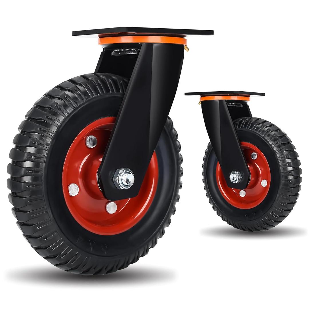 8"x2" Heavy Duty Casters Set of 2, 1800LBS Capacity Solid Rubber Wheels(Knobby Tread), Workbench, Dolly, Cart, Trolley, Wagon, Toolbox & Chicken Coop (2 Swivel)