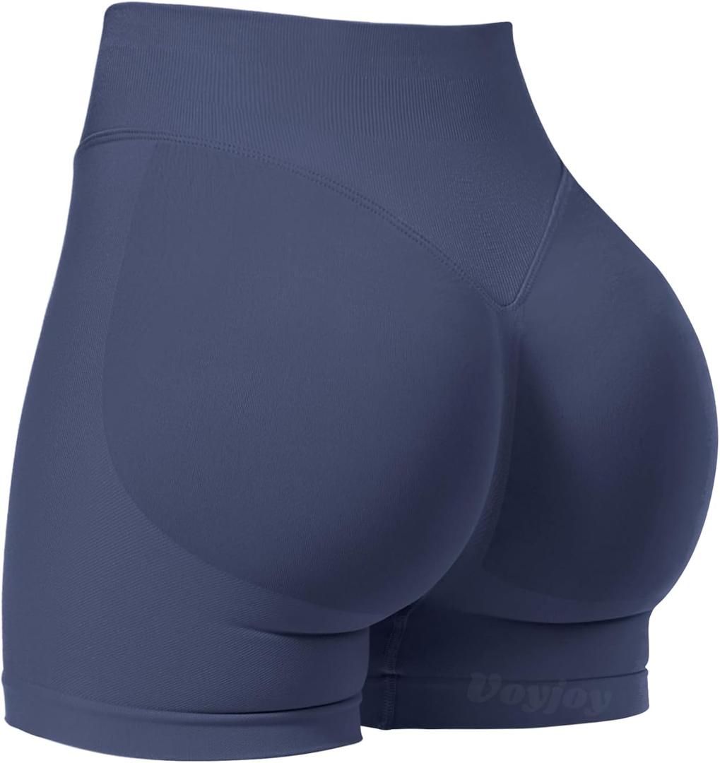 VOYJOY Women Workout Impact Shorts 3.6"/ 4.5"/ 6" Scrunch Butt Lifting Gym Seamless Booty Biker Shorts (Medium, Blue Grey)