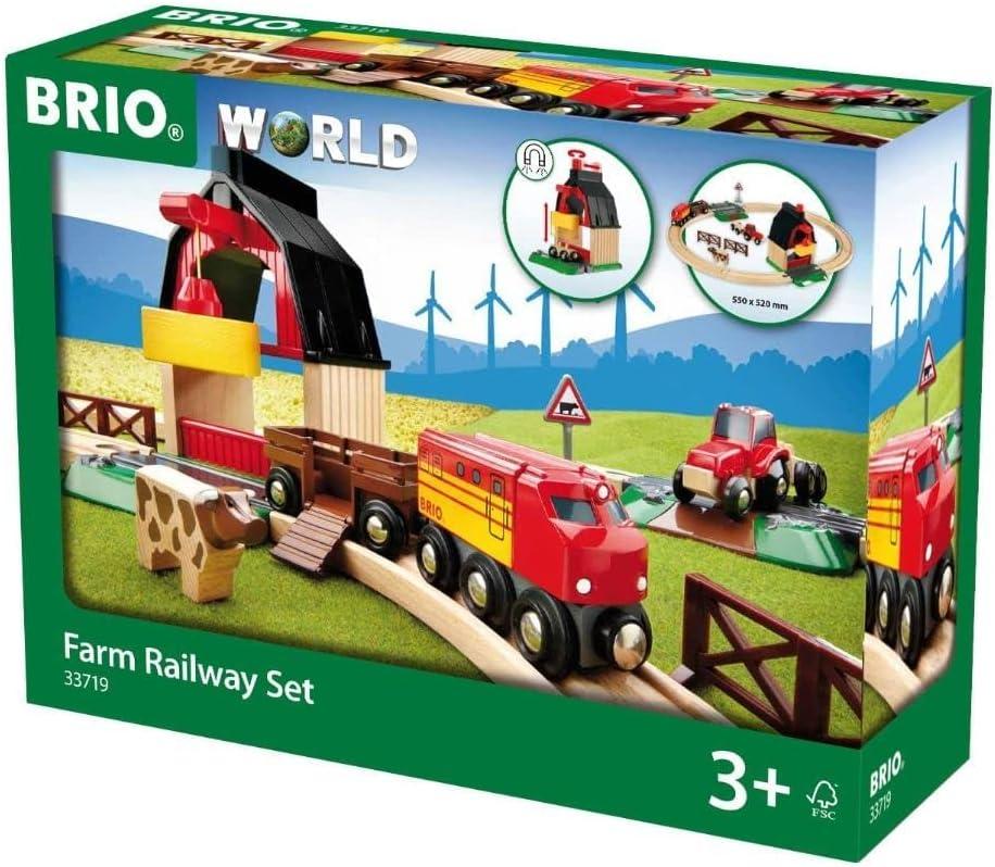 BRIO World Farm Railway Set - 20-Piece FSC-Certified Wood Train Set & Accessories - Works with All BRIO Wooden Railway Sets - Includes Barn, Tractor, Hay Crane, Tracks & More - Fun for Kids Ages 3+