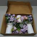 Dining Table Centerpiece Sets 3 Artificial Rose Bouquet with Vase - Farmhouse 6 Pcs Silk Flowers and 3 Pcs Metal Pot Small Faux Floral Arrangements for Wedding Party Home Kitchen Bathroom Dcor, Lilac