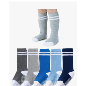 EPEIUS Knee High Socks with Non-Slip Grip,Toddler Athletic Stripe Team Tube Socks Kids Boys Girls 5-Pack