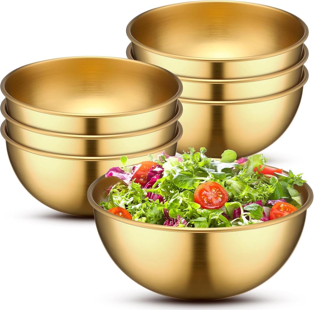 Nuogo 10 Pcs Gold Bowls 4.7 Inch Stainless Steel Mixing Bowls Decorative Esthetician Bowl for Facial Metal Serving Bowl for Holiday Birthday Party Wedding Baking Prepping Salad Fruit Soup