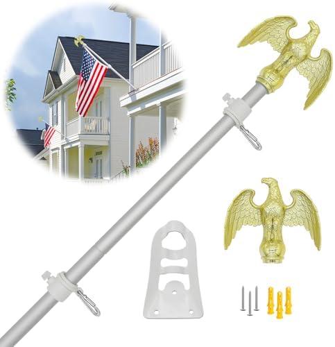 NQ 6FT Flag Pole for Outside House, 3/4 inch Diameter Aluminum Flag Pole with Eagle Topper, House Flag Pole Kit with Flag Pole Holder(Silver)