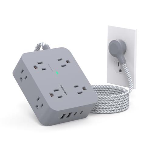 Power Strip with USB C Ports(2 USB C), HANYCONY 8 Outlets Surge Protector with 5 Ft Extension Cord, Flat Plug Wall Mount, Desk Charging Station for Home Office, ETL Listed Gray