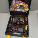 Orion Motor Tech R410a Gauges, AC Manifold Gauge Set for R22 R32 410A 134A Refrigerant, 3 Way AC Gauges R410a Manifold Set with R410a R22 Safety Valves, 3 Hoses, R410a Adapters, Universal Can Tap