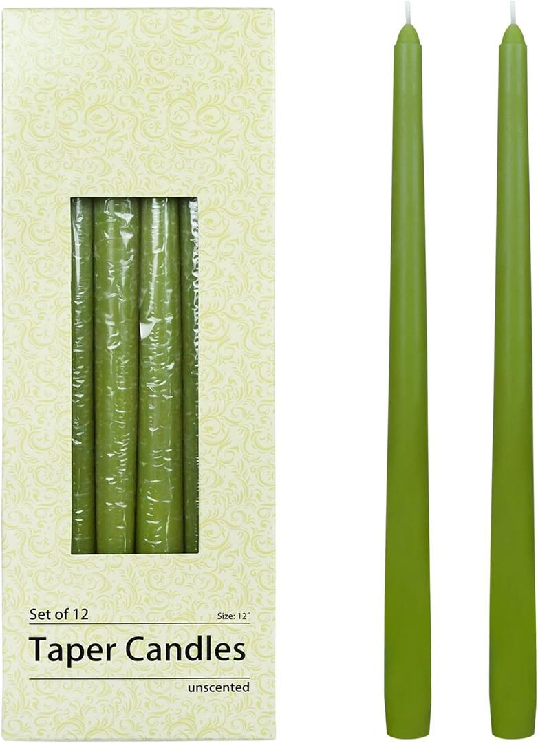 Zest Candle 12-Piece Taper Candles, 12-Inch, Sage Green