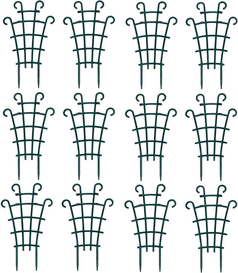UWIOFF 12 Pack Trellis for Potted Plants, Garden Trellis for Climbing Plants Plastic Mini Climbing Plant Trellis Flower Pots Support Stackable Trellis for Climbing Plants Peas, Dark Green