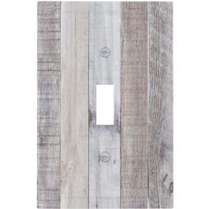 Vintage White Gray Wood Plank Grain Single Toggle Wall Plate Decorative 1-Gang Light Switch Cover Old Rustic Distressed Cabin Country Grey Wooden Texture Electrical Receptacle Face Plate Outlet Cover