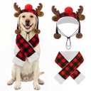 SCENEREAL Dog Christmas Outfit - Elk Hat and Buffalo Scarf Costumes Set for Large Dogs, Funny Pet Xmas Holiday Outfits Clothes, Puppy Cosplay Party Apparel Accessory
