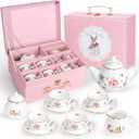 Porcelain Tea Set for Girls, Tea Party Set for Little Girls, Kids Tea Set Kitchen Pretend Play, Princess Tea Time Playset with Teapot Cups Carry Case, Toddler Girl Toys Birthday Gifts Age 3+