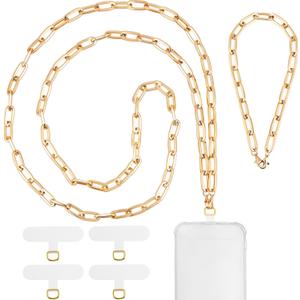 Ecation 2 Pcs Gold Metal Phone Chain Crossbody Phone Lanyard with 1 Wrist Strap and 4 Tether Tabs for Women Girls Travel Shopping Party Camping