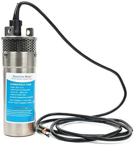 Amarine Made 12V DC Submersible Deep Well Water Pump 3.2GPM 4" 10A/ Alternative Energy Solar Battery Powered with Stainless Steel Shell-Max Lift 230 Ft, Max Submersion 100 Ft