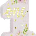 BLUE PANDA 1st Birthday Pinata for Girl - Pink Floral Number 1-16.5 x 11 x 3 in - Gold Foil One & Hibiscus Print - Holds 2 lbs Candy & Favors - Easy-Fill Opening - 1 Pinata