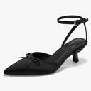 Coutgo Satin Kitten Low Heels with Bow Closed Pointed Toe Short Pumps Dress Wedding Party Shoes 9