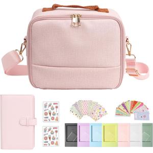 WOGOZAN Carrying Protective Bag for Fujifilm Instax Mini 12/11/99/9/EVO/40/90/Link2/Liplay Camera Universal digital camera Case with Shoulder Strap Accessories Bundle(Pink)