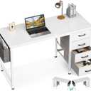 Casaottima 40-Inch Small Computer Desk with 4 Fabric Drawers  Home Office Desks with Storage, Writing Desk with Side Hook and Cloth Bag, Modern Study/Work Table for Bedroom and Small Space, White