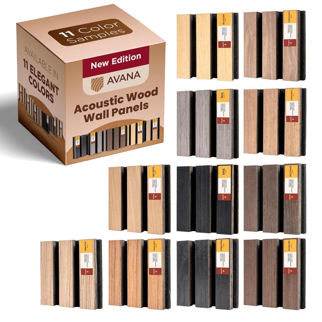 Avana Acoustic Wall Panels Color Samples Pack - Premium Wood Panels for Wall Decor - Interior Sound Proofing and Acoustic Panels (11 PCs)