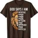 Mens Christian Lion of Judah God Says I Am Jesus Bible Verse T-Shirt, S