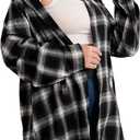 HangNiFang Womens Flannel Plaid Shirts Oversized Button Down Shirts Blouse Tops (Small, Black)