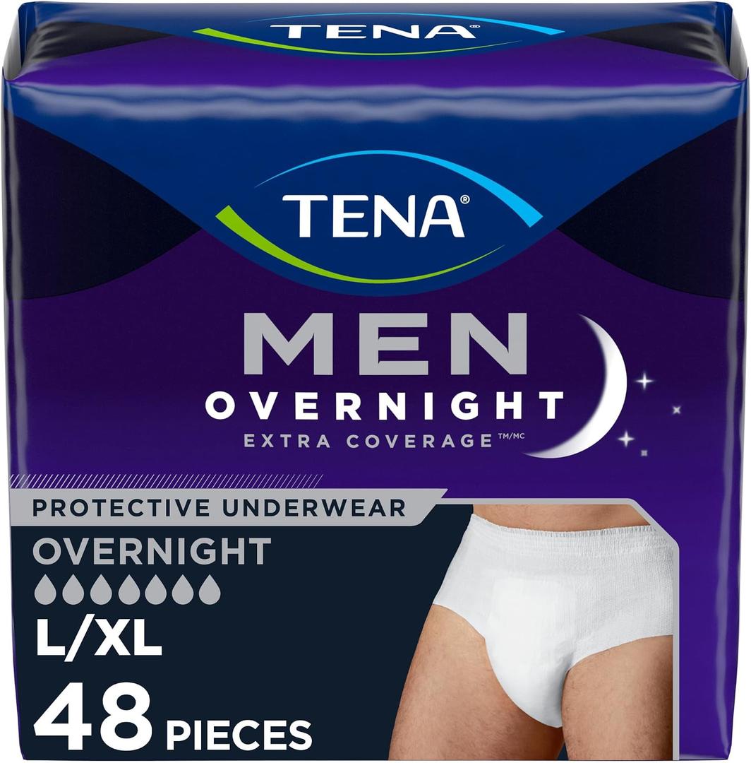 TENA Men Overnight Incontinence Underwear Extra Coverage L/XL 44-64in 48ct