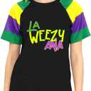 Fat Tuesday Shirt for Women La Weezy Ana T-Shirts New Orleans Carnival Tee Tops (Black, XL)