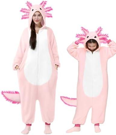 Spooktacular Creations Halloween Axolotl Costume, Kids Axolotl Costume, Zip-Up Hooded Jumpsuit for Halloween Cosplay Party M