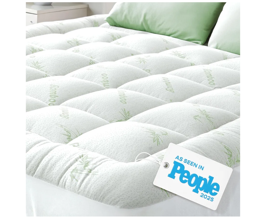 Ultra Soft Queen Size Mattress Topper - Viscose Made from Bamboo Pillow Top Mattress Pad for Back Pain Relief - Naturally Cooling for Hot Sleepers, Green