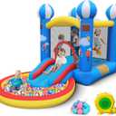 Culaluva Inflatable Bounce House: 4 in 1 Bouncy Castle with Ball Pit & Slide for Kids Age 3-6 with 370 Watt Blower and Storage Bag for Indoor Outdoor Play Oxford Cloth