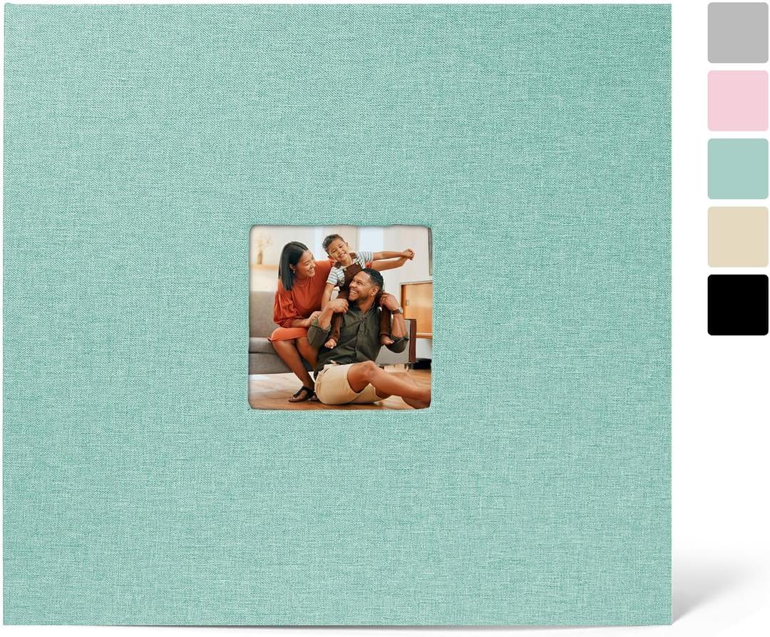 12x12 Inch Large 3 Ring Binder Scrapbook Photo Album, Linen Cover Scrap Book with 50 Plastic Sleeves 100 Pages 12 x 12 Scrapbooks White Pages for Wedding Baby Adventure Travel Women Kids (Cyan Blue)
