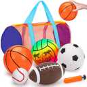 5 Pack Sports Balls Set for Kids with Bag Balls for Toddlers 1-3 Football Soccer Basketball Baseball Volleyball Outdoor Toys Sport Bouncy Playground Kickball Hand Pump Outside Toddler 1-3 2-4 3-5 Gift