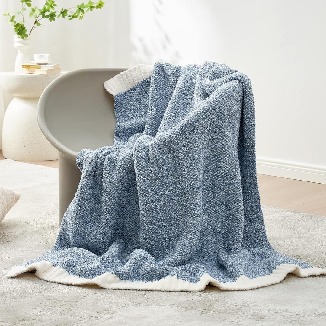 Snuggle Sac Blue Throw Blankets for Couch, Reversible Super Soft Warm Blankets Cozy Knit Blanket Fuzzy Plush Throws for Sofa, Bed, Gift, Heather Blue, 50 x 60 inches (Throw(50"x 60"))