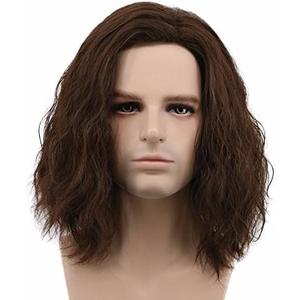 karlery Men Fluffy Short Curly Brown Wig Halloween Cosplay Wig Anime Costume Wig (1)