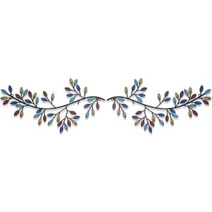 Hotop 2 Pieces Metal Tree Leaf Wall Decor Vine Olive Branch Leaf Wall Art Wrought Iron Scroll Sculptures Above the Bed, Living Room, Outdoor Decoration(Classic Style,Bright Color)