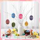 36 Pcs Easter Egg Ornaments Tree Decorations, Easter Ukrainian Eggs Wooden Ornaments Set with Hemp Rope Folk Art Round Wood Discs for Crafts Hanging Decorations Holiday Gift Event