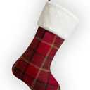 Large Christmas Stockings, Plush Velvet Faux Fur Xmas Stocking Decoration Vintage Red Plaid Hanging Stockings Ornaments for Family Holiday Season Decor