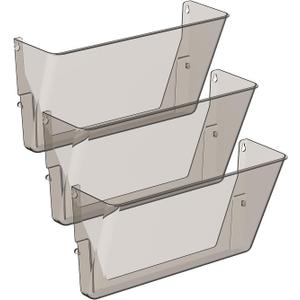 Clear Acrylic Single Pocket, Plastic Hanging Wall Mount File Holder for Office Home (Gray, pack3)