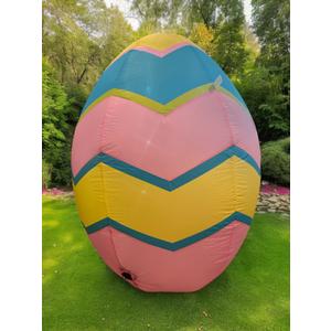 4’ Inflatable Easter Egg with LED Lights Blue Pink Yellow Chevron Pattern