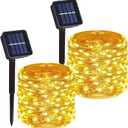 2 Pack Total 200 LED 66FT Solar Powered Copper Wire String Lights Outdoor, Waterproof, 8 Modes Fairy Lights for Garden, Patio, Party, Yard, Christmas (Warm White)