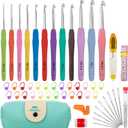 MECHEER Crochet Hooks 12 Sizes Crochet Hook Set, 51 Pack Yarn Crochet Kit for Beginners, Knitting Needles with Ergonomic Handles for Arthritic Hands, Crochet Needle Kit with Blue Case for Crocheters