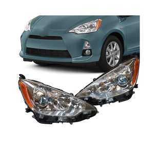 For 2012 2013 2014 Toyota Prius C Headlight Assembly Left Driver and Right Passenger Side Headlights Replacement Pair Black Housing Halogen Headlamp (Pair of headlights)