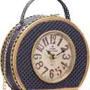 Vintage Purple Handbag Table Clock, Decorative Desk Timepiece with Antique Gold Trim, Textured Accent Clock for Shelf & Tabletop, Gift for Mothers Day & Valentines Day